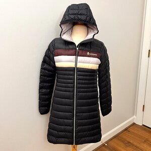 Cotopaxi Fuego Down Parka Long Puffer with Hood Graphite Stripes Sz XS